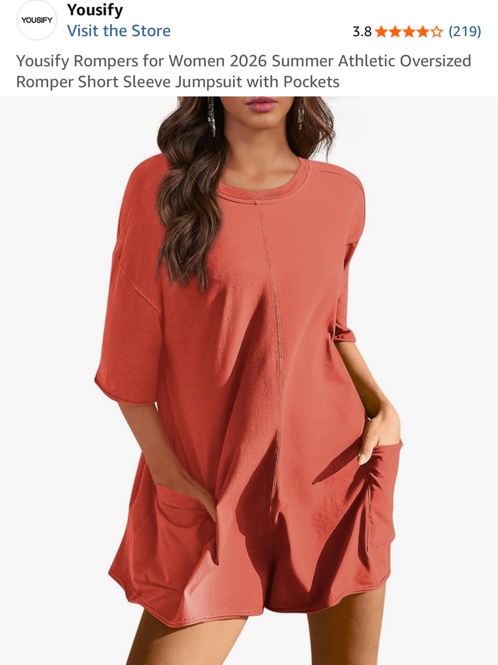 Rust Red Oversized Short Sleeve Romper - Picture 4 of 6